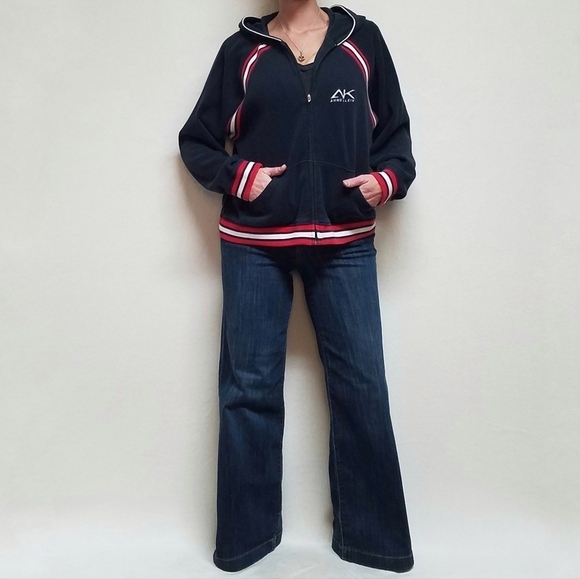 VINTAGE 90s Anne Klein Red White Blue Striped Knit Boxy Cut Full-zip Hoodie XL - Picture 2 of 15